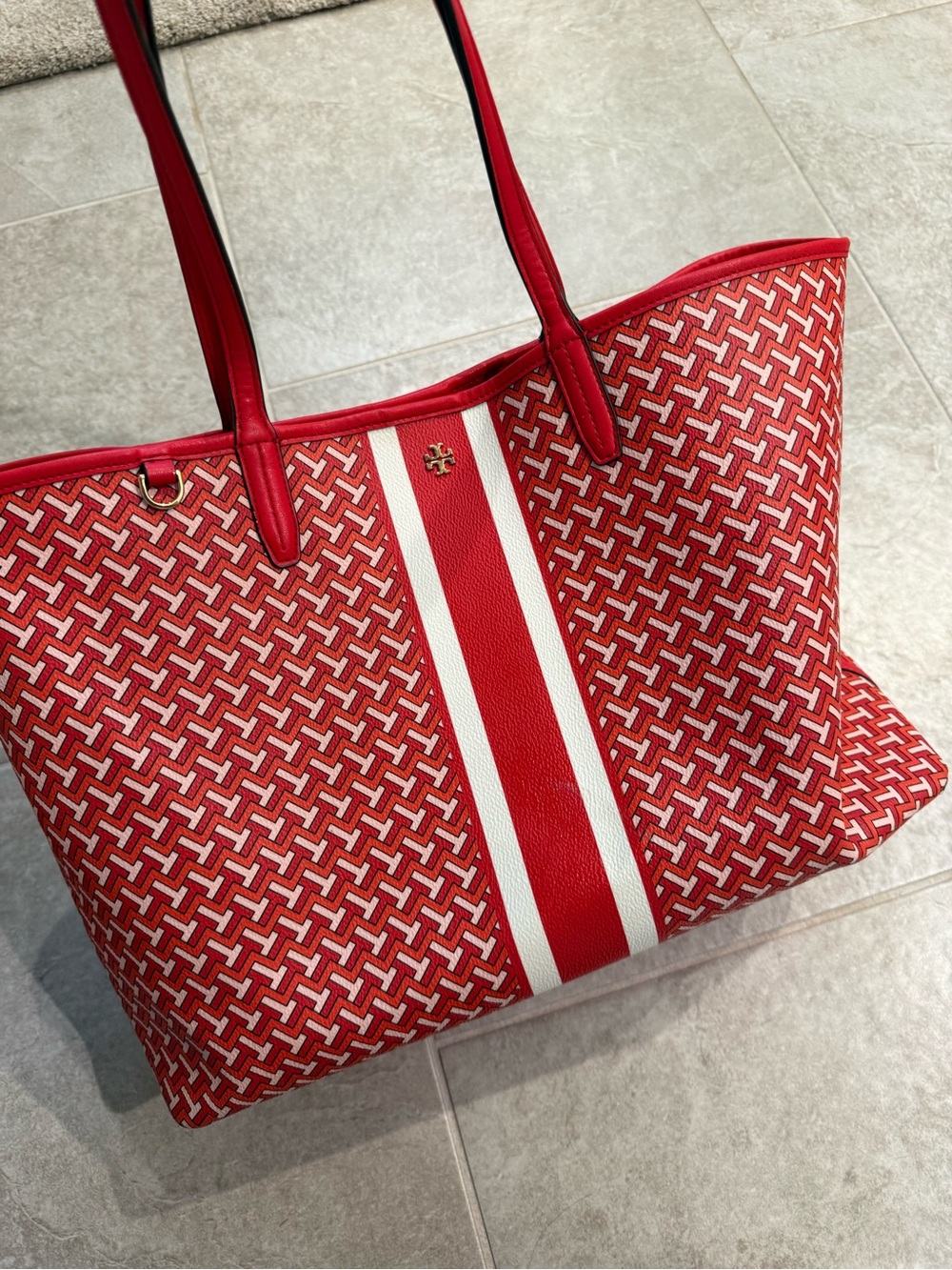 Tory Burch Red Patterned Canvas Tote